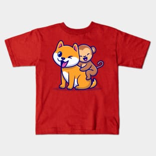 Cute Dog And Monkey Cartoon Kids T-Shirt